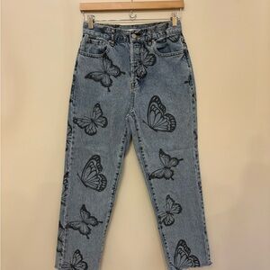 PacSun Blue Jeans with Black Butterfly Design